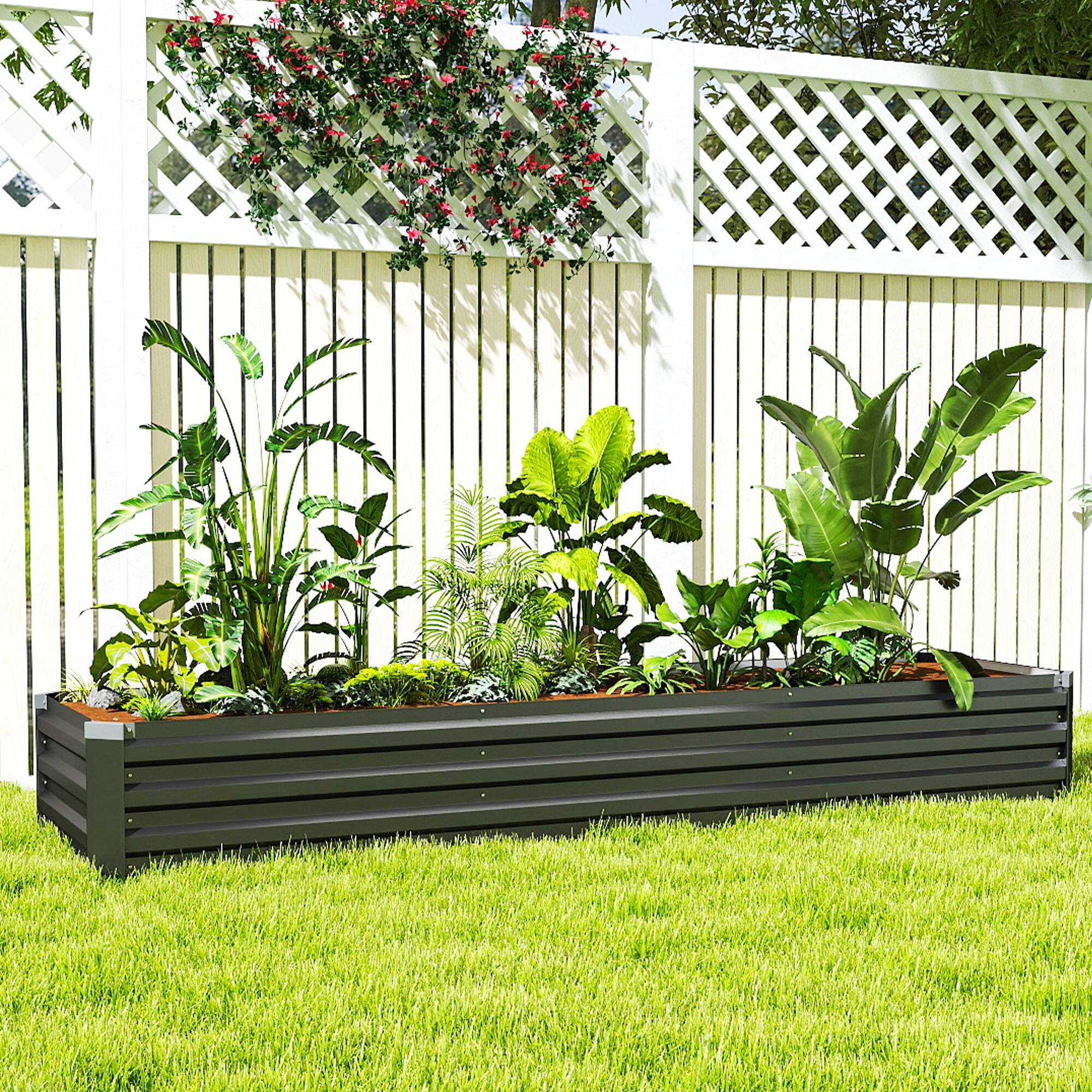 Alt View 7. Outsunny - 8 x 2 x 1ft Galvanized Raised Garden Bed Kit, Outdoor Metal Elevated Planter Box with Safety Edging - Dark Gray.