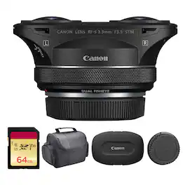 Canon - RF-S 3.9mm f/3.5 STM Dual Fisheye Lens (6578C002) + 64GB Card + Camera Bag - Black
