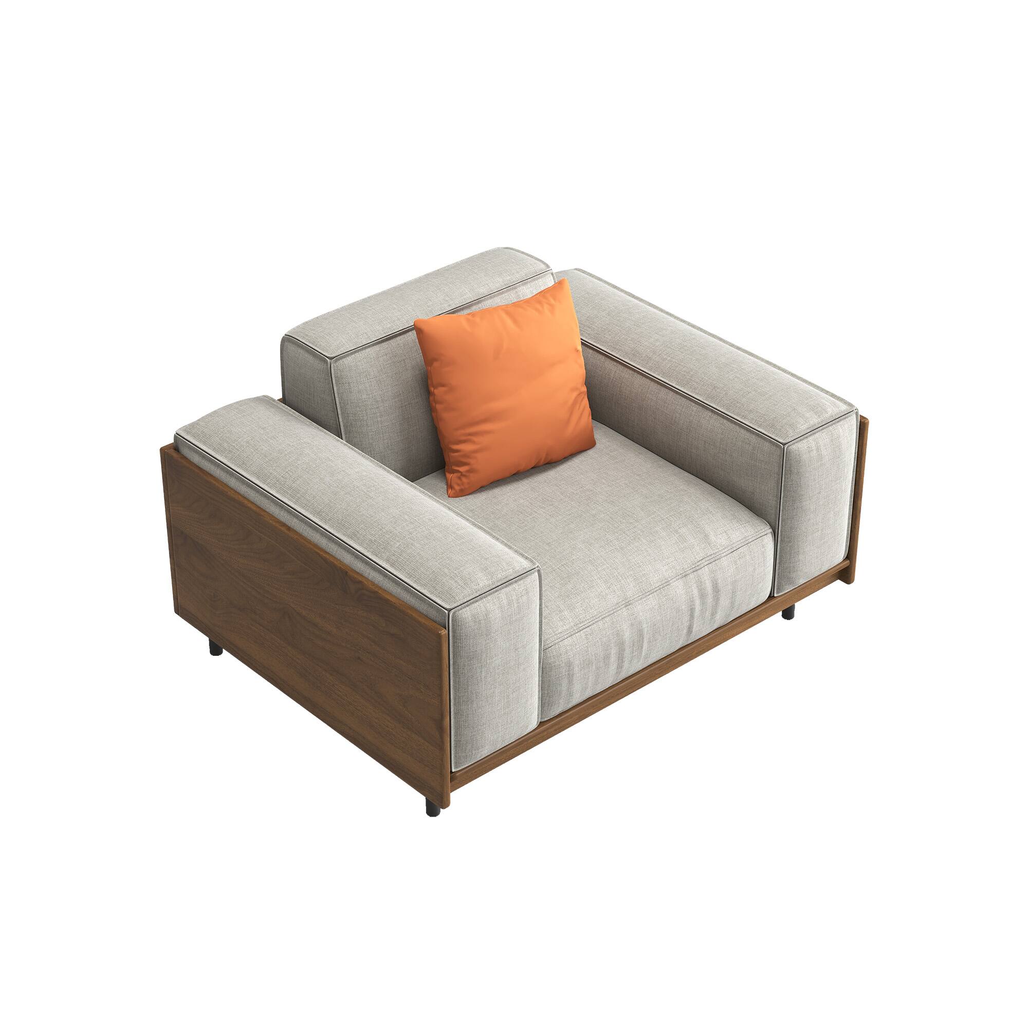 Alt View 5. luck idea - Modern Fabric Sofa with Solid Wood Frame, Breathable Cotton-Linen Upholstery, High-Density Foam Cushions, Metal Legs - Gray 1-Seat.