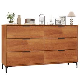 Gymax - 6-Drawer Double Dresser w/ Interlock System Metal Support Legs Anti-tipping Kit - Cherry