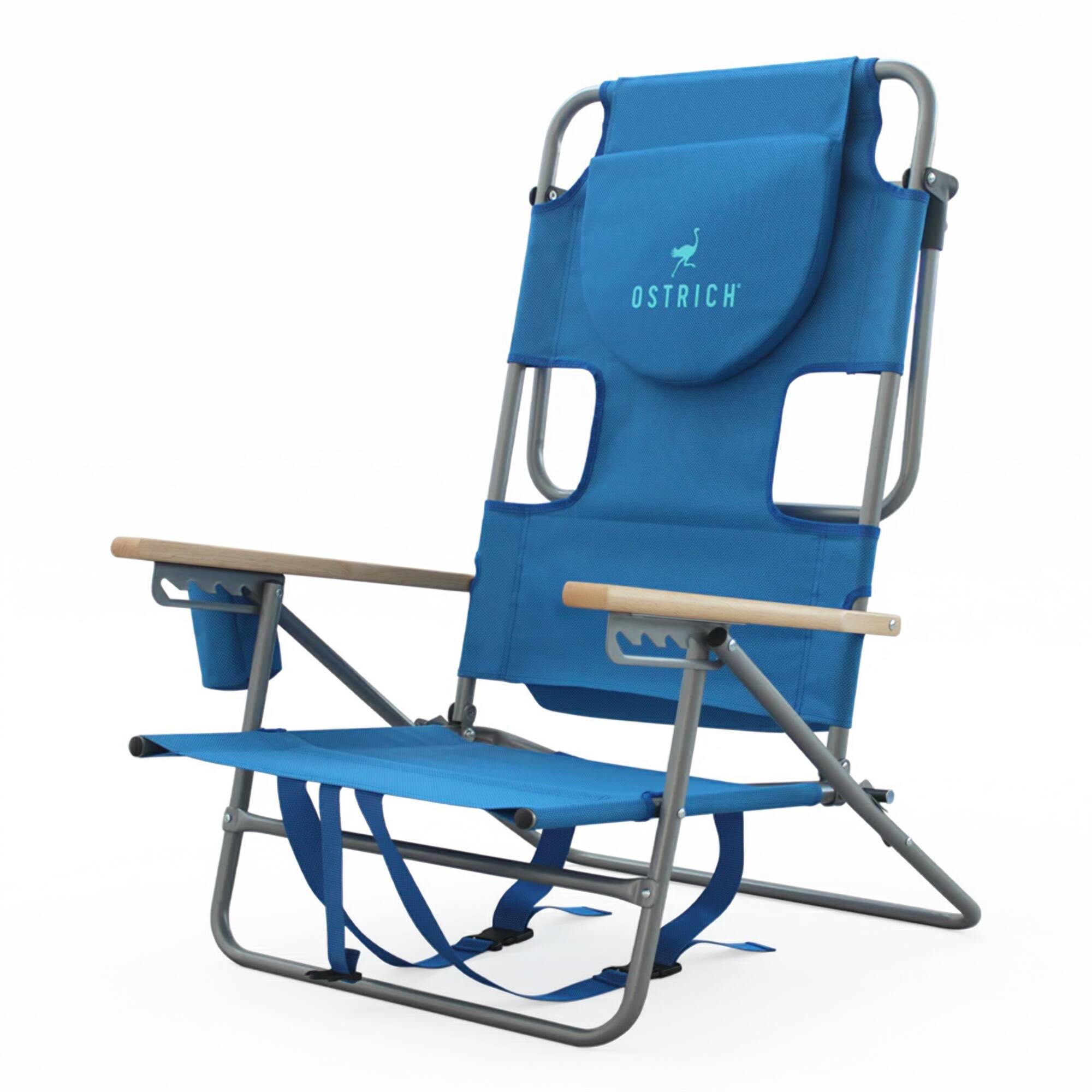 Front. Ostrich - Ostrich The Tommy-O Backpacker Beach Chair with Face Hole & Cup Holder, Blue - Blue.