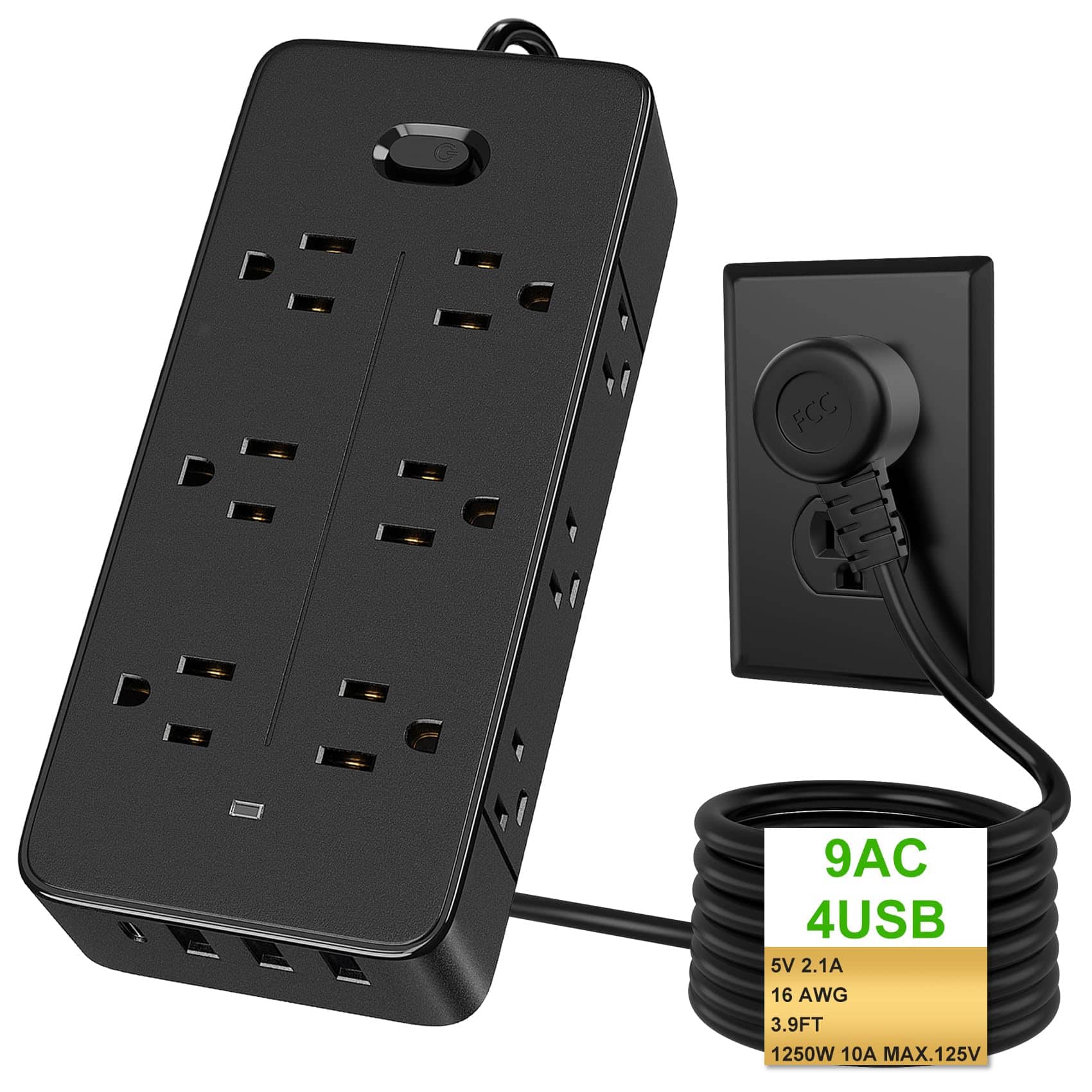Dazzed Corner - Power Strips with Surge Protection - Black