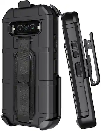 Front. Nakedcellphone - Combo for Kyocera DuraForce Pro 3 Phone - Special Ops Case and Holster Belt Clip and Hand Strap - Black.