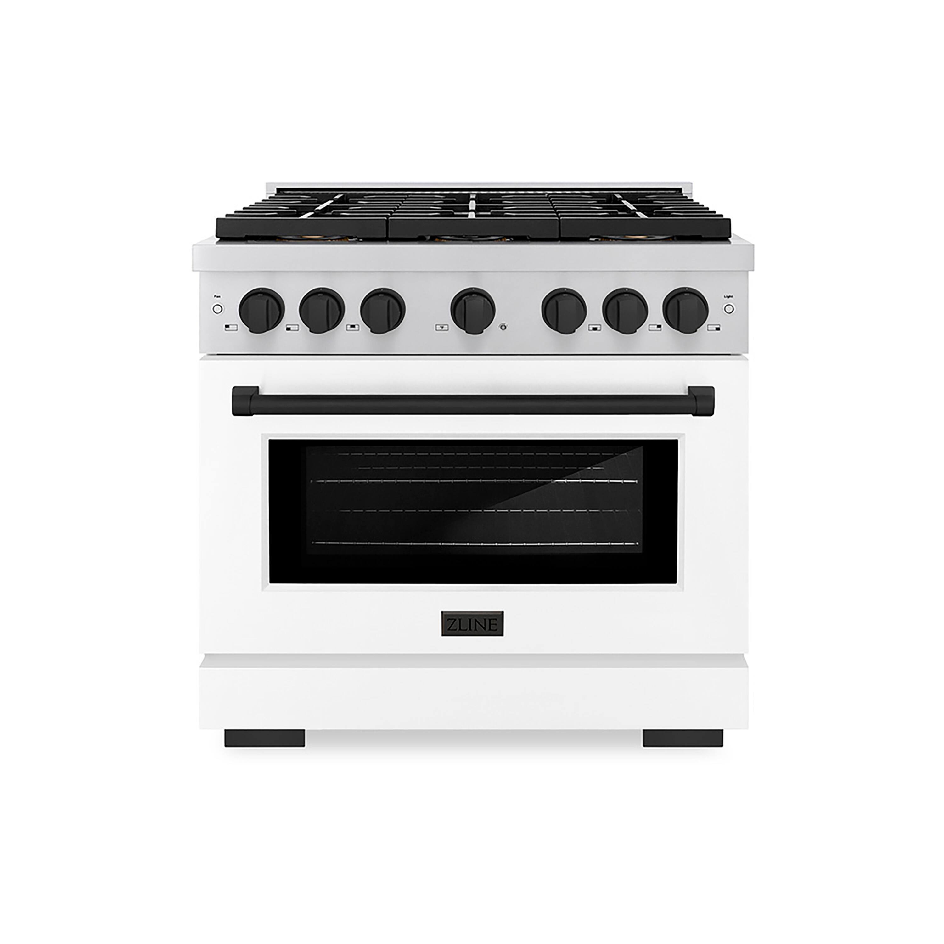 Front. ZLINE - ZLINE Autograph 36 in. Paramount Dual Fuel Range w/ DuoPro Cooktop & White Door w/ Black Accents (PSDRZ-WM-36-MB) - Stainless Steel with White Matte Door.