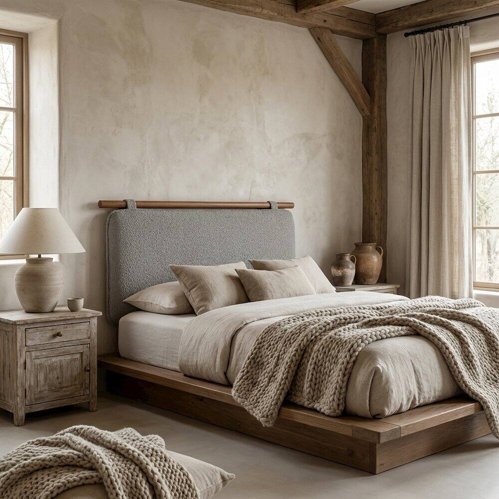 Angle. FurniFact - Chenille Upholstered Twin Headboard Wall-Mounted with Soft Fabric Texture - Brown.