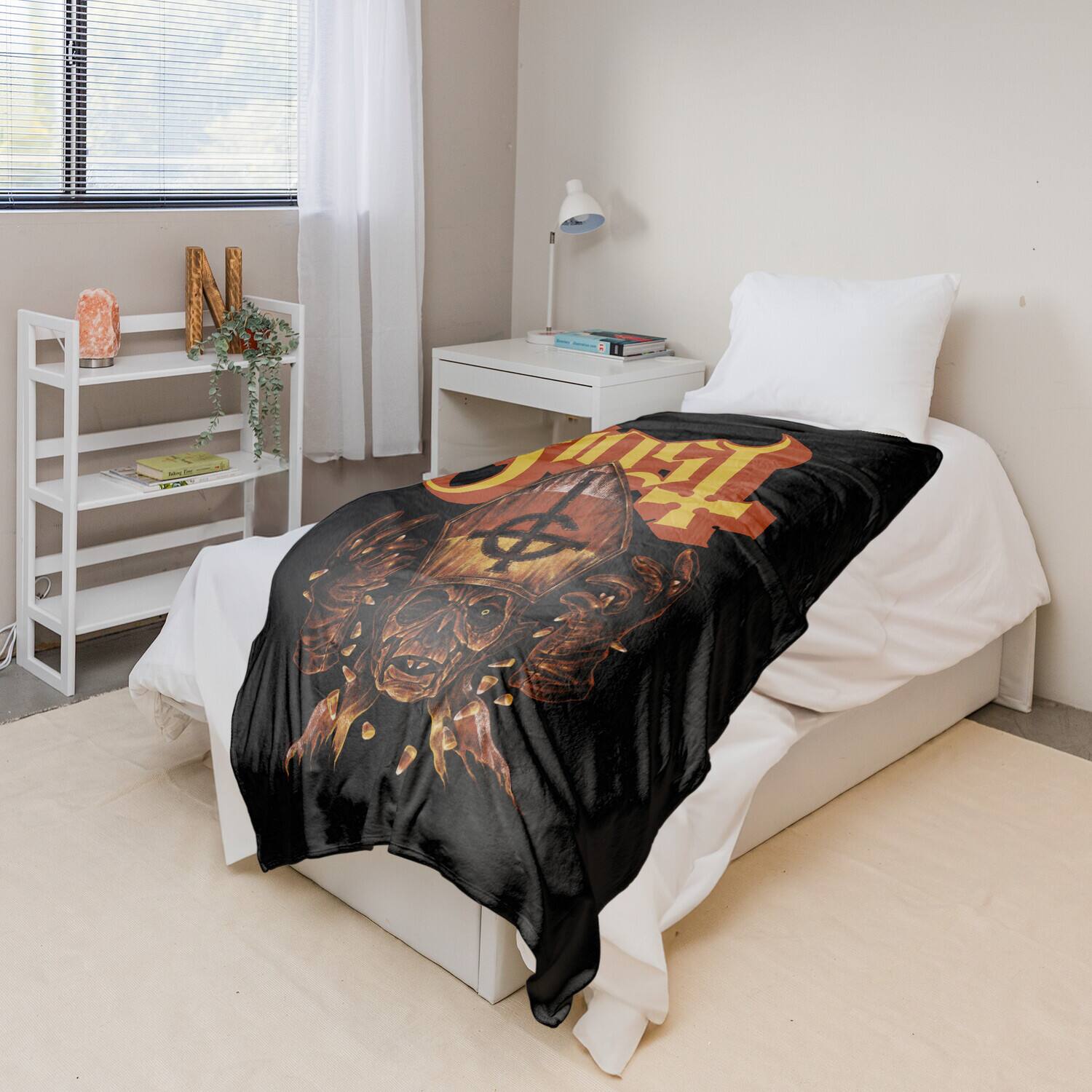 Alt View 2. PopMarket - Ghost - Rocksax - Ghost - Candy Corn - Sherpa Fleece Blanket (60 in x 80 in) - Multicolor.