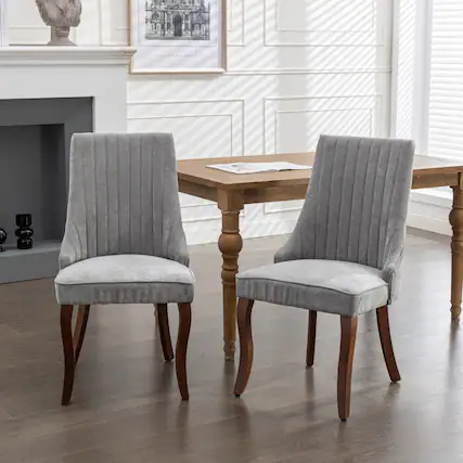 Front. GOODSILO - Elegant Upholstered Dining Chairs Set with High Backrest and Solid Wood Legs for Comfortable Seating - Gray.
