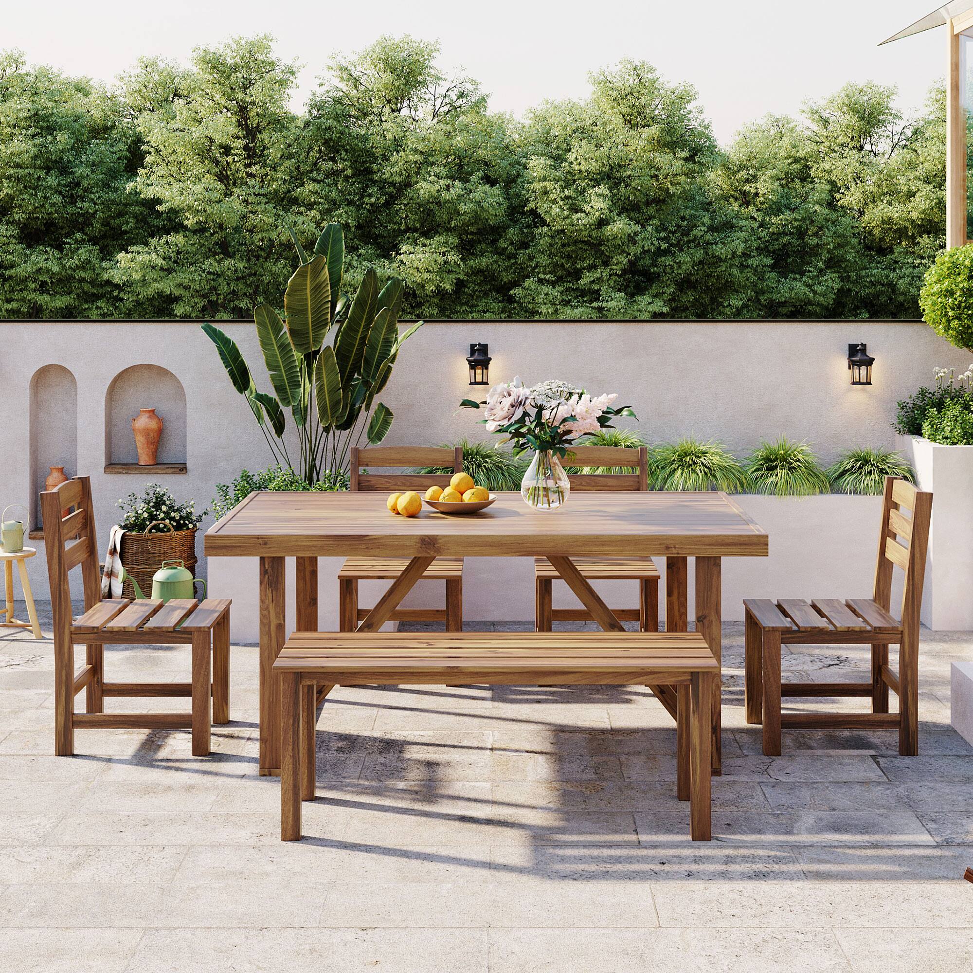 Angle. Mondawe - 5 Pieces Acacia Wood Outdoor Table and Chair Set - Natural.