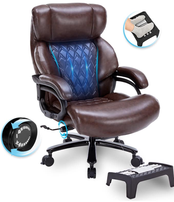 Forest'nSky - Big & Tall Executive Chair - 600lb Heavy Duty Office Chair with Adjustable Headrest - Brown