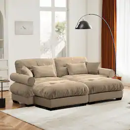 Trinkets Crazed - Loveseat Modular Sectional Sofa Cloud Couch, 93.7" Oversized U-Shaped Couch with 2 Ottomans, Modern Deep Seat Couches - Camel