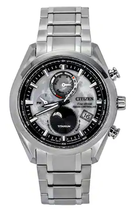 Citizen - Eco-Drive Tsuki-yomi Radio Controlled BY1010-81H Mens Watch Moonphase World Time Super Titanium Grey Dial 100M - Silver