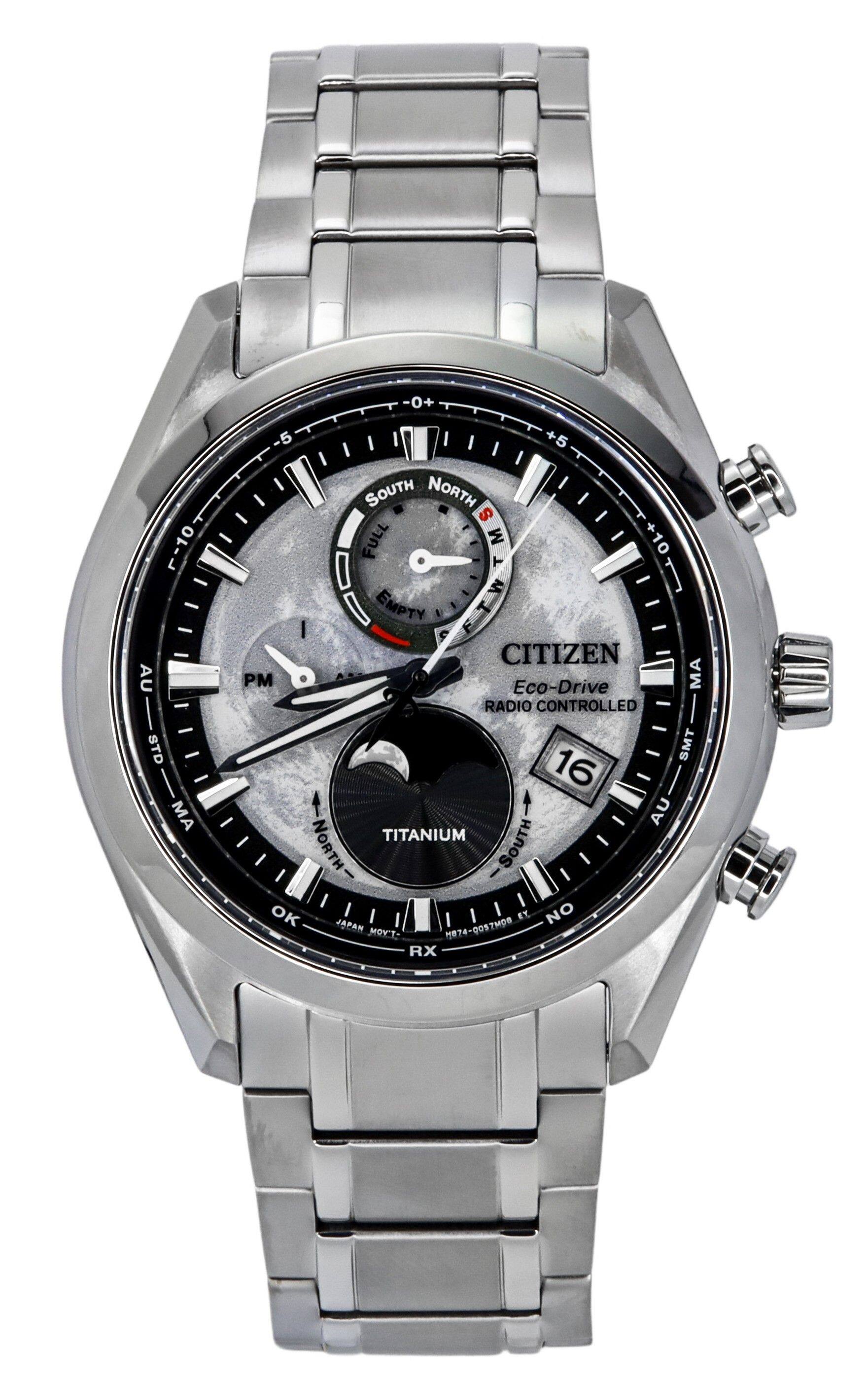 Citizen - Eco-Drive Tsuki-yomi Radio Controlled BY1010-81H Mens Watch Moonphase World Time Super Titanium Grey Dial 100M - Silver