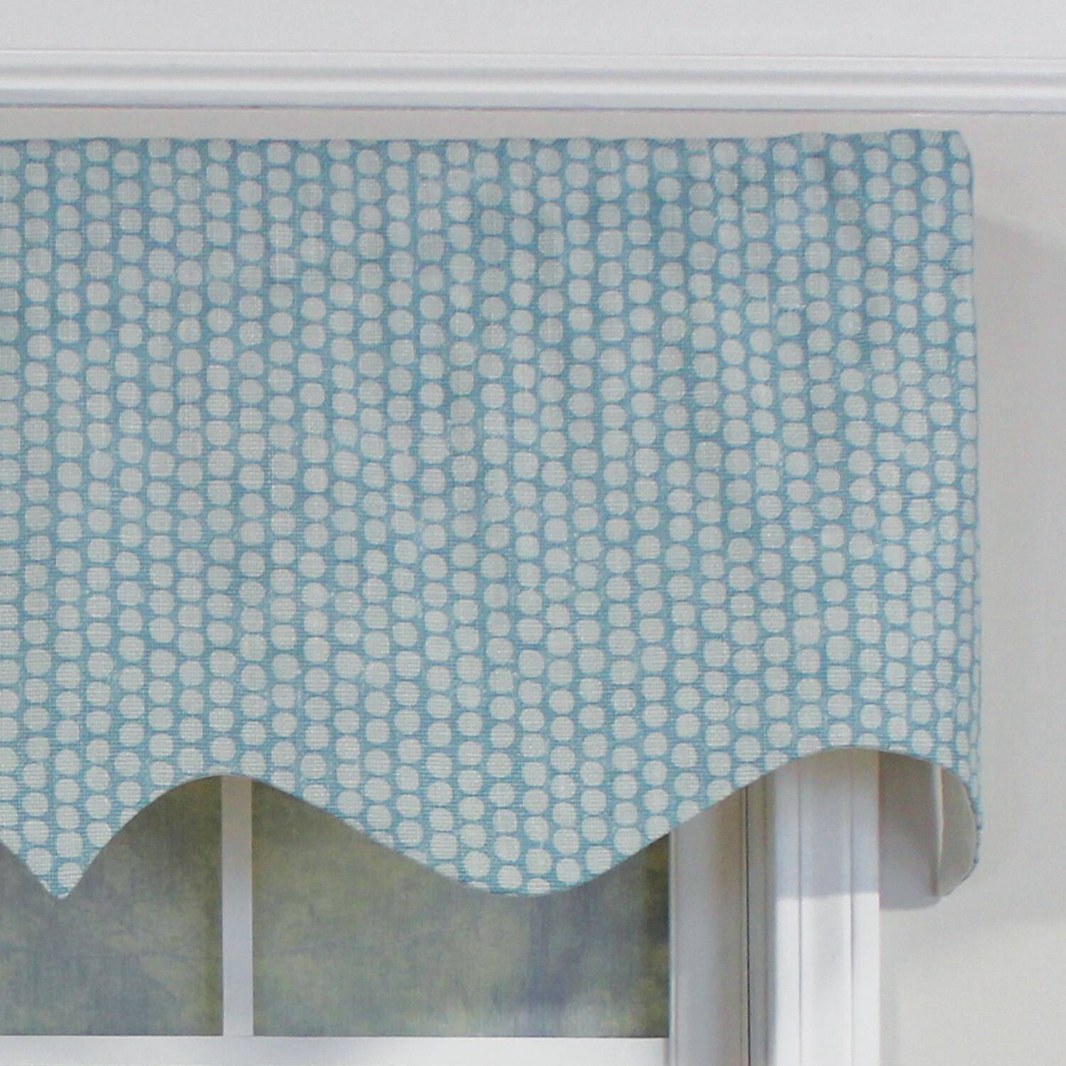 Left. RLF Home - RLF Home Circles Regal 100% Cotton with Fully Lined 3" Rod Pocket Valnance for Windows 50" x 17" Spa - Spa.