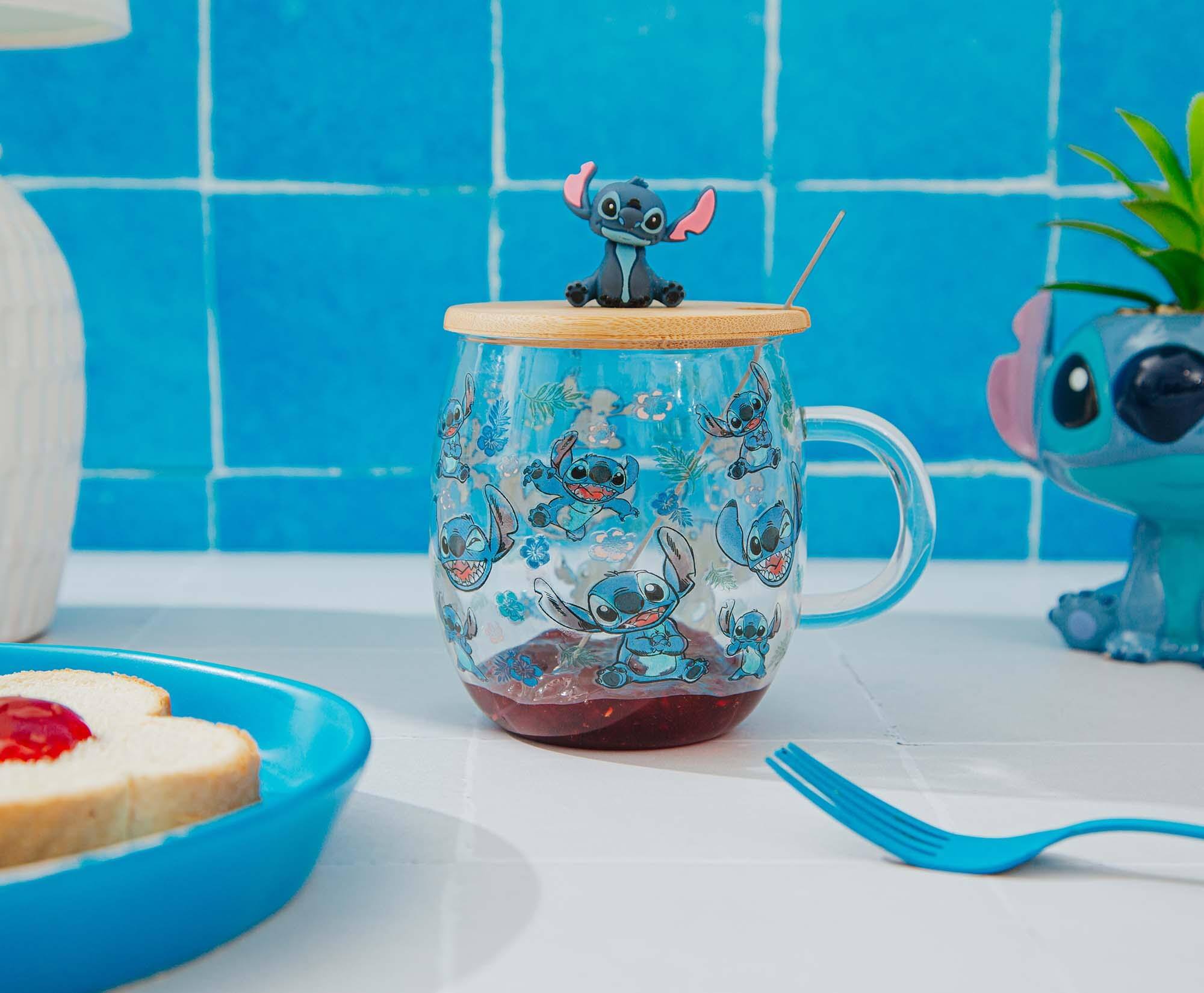 Alt View 3. Silver Buffalo - Disney Lilo & Stitch Expressions Glass Mug With Lid and Spoon | Holds 17 Ounces - Clear.