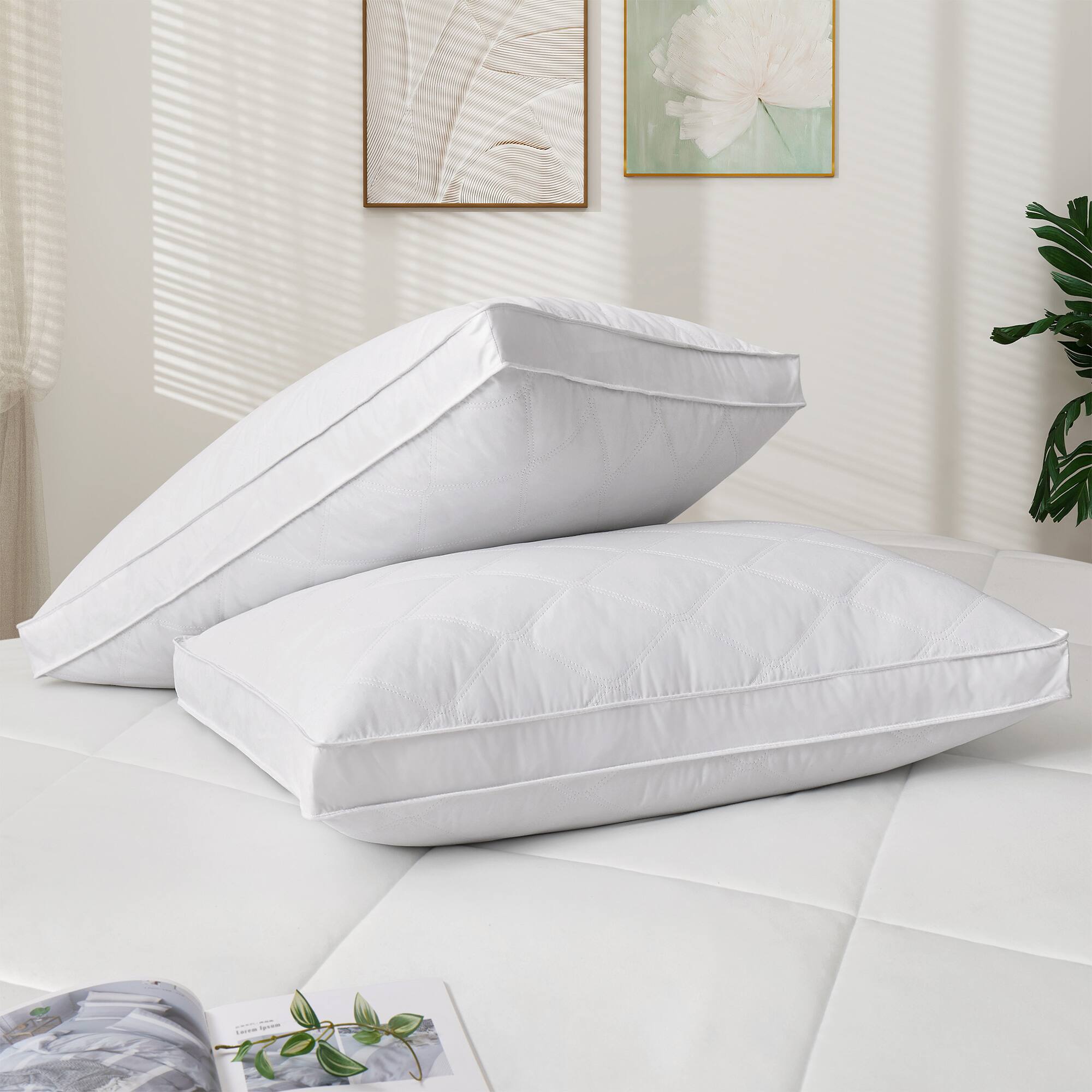 Angle. Peace Nest - Peace Nest 2 Pack Quilted Goose Feather Down Pillow - White.