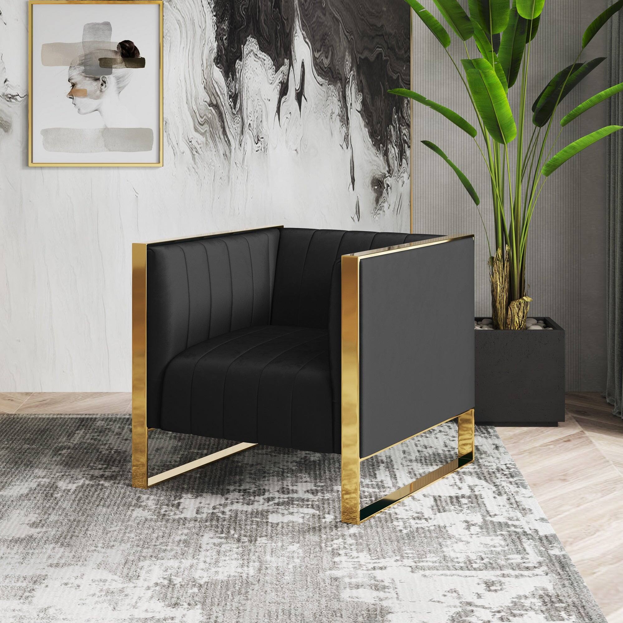 Angle. Manhattan Comfort - Trillium Mid-Century Modern Velvet Lounge Chair - Black.