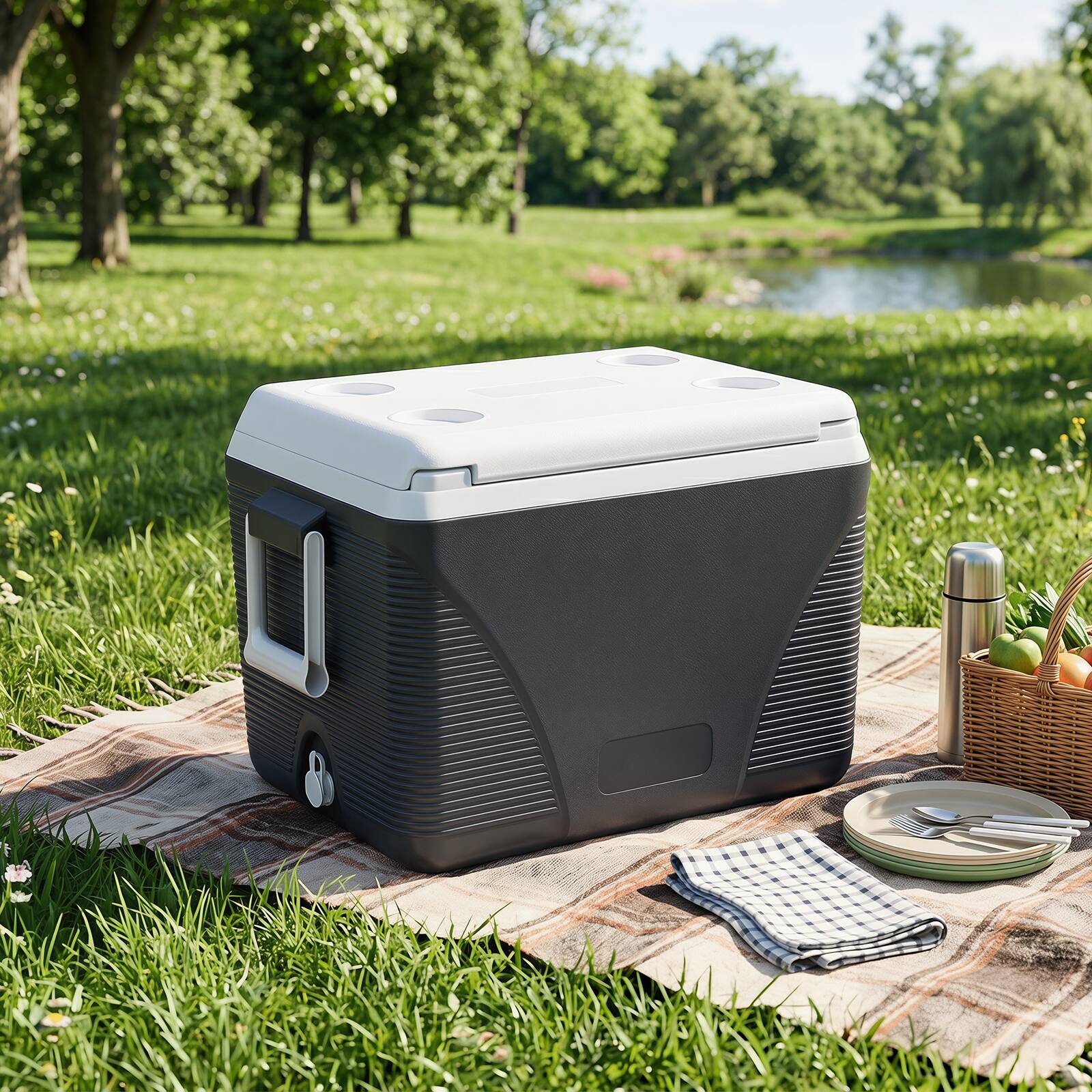 Alt View 3. Costway - Costway 43.3 Quart Portable Hard Cooler Injection Molded Insulated Ice Chest with Handles - Black.