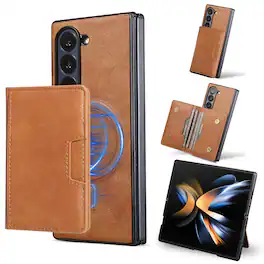 Dteck - 2-in-1 Magnetic Wallet Case for Samsung Galaxy Z Fold8 Ultra Shockproof Detachable Leather Cover - Brown