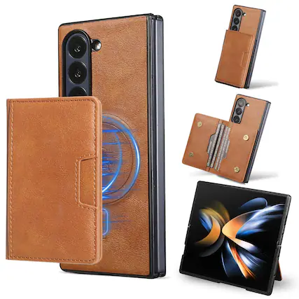 Front. Dteck - 2-in-1 Magnetic Wallet Case for Samsung Galaxy Z Fold8 Ultra Shockproof Detachable Leather Cover with Kickstand - Brown.