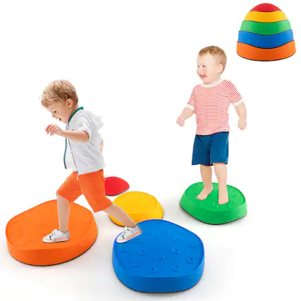 Front. Gymax - Gymax 5 Pcs Kids Stepping Stones w/ Non-Slip Edge Sensory Toy for Indoor/Outdoor Play - Multi-color.