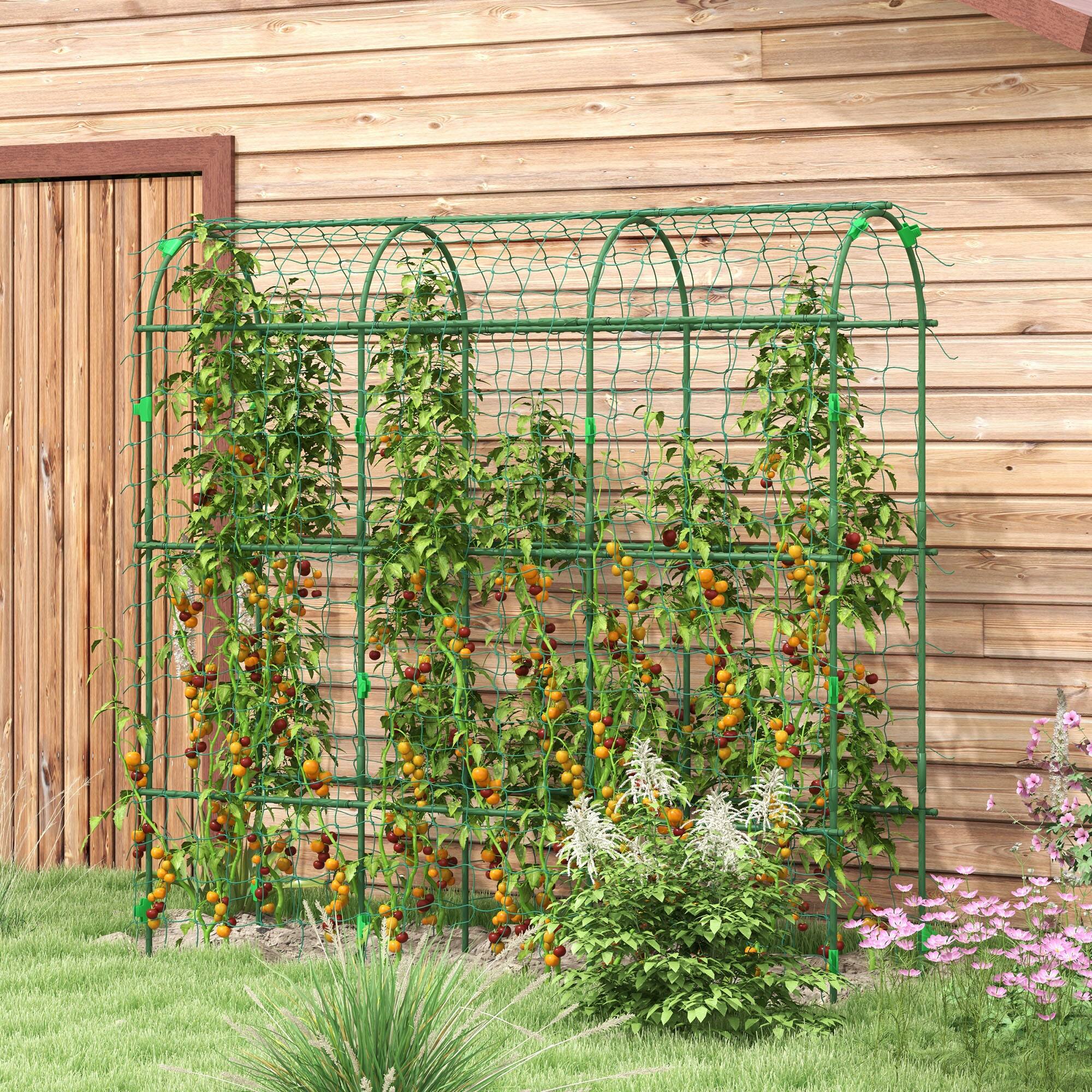 Alt View 1. Outsunny - Cucumber Trellis, 6' Tall Arch Trellis for Climbing Plants Outdoor, A-Frame, with Plastic Coated Steel Frame - Green.