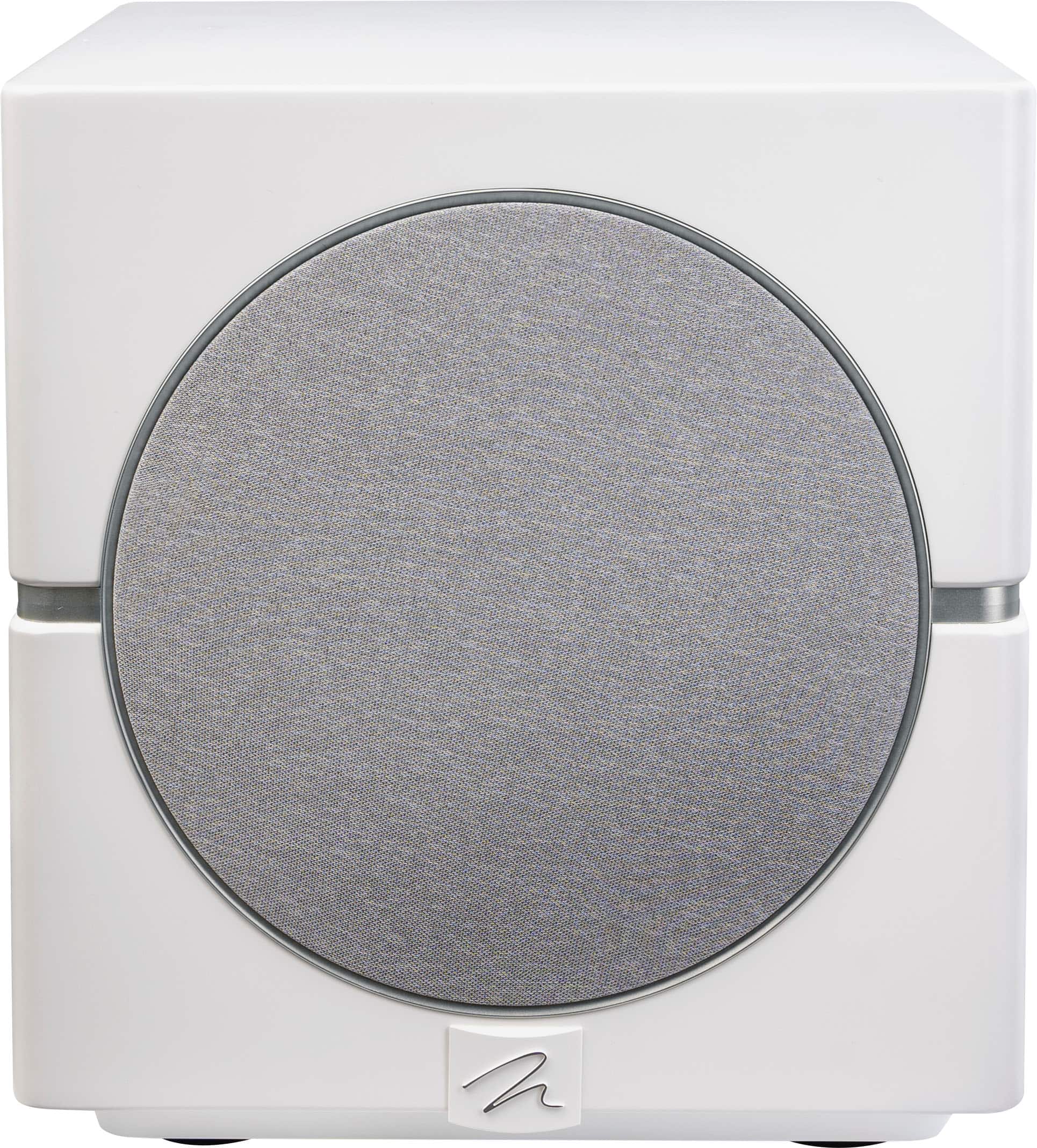 Angle. MartinLogan - Dynamo 10, 10” Sealed, Powered Subwoofer, with Magnitude MT-1kW Amplifier, Sub Control App, and Wireless Built-In - Satin White.