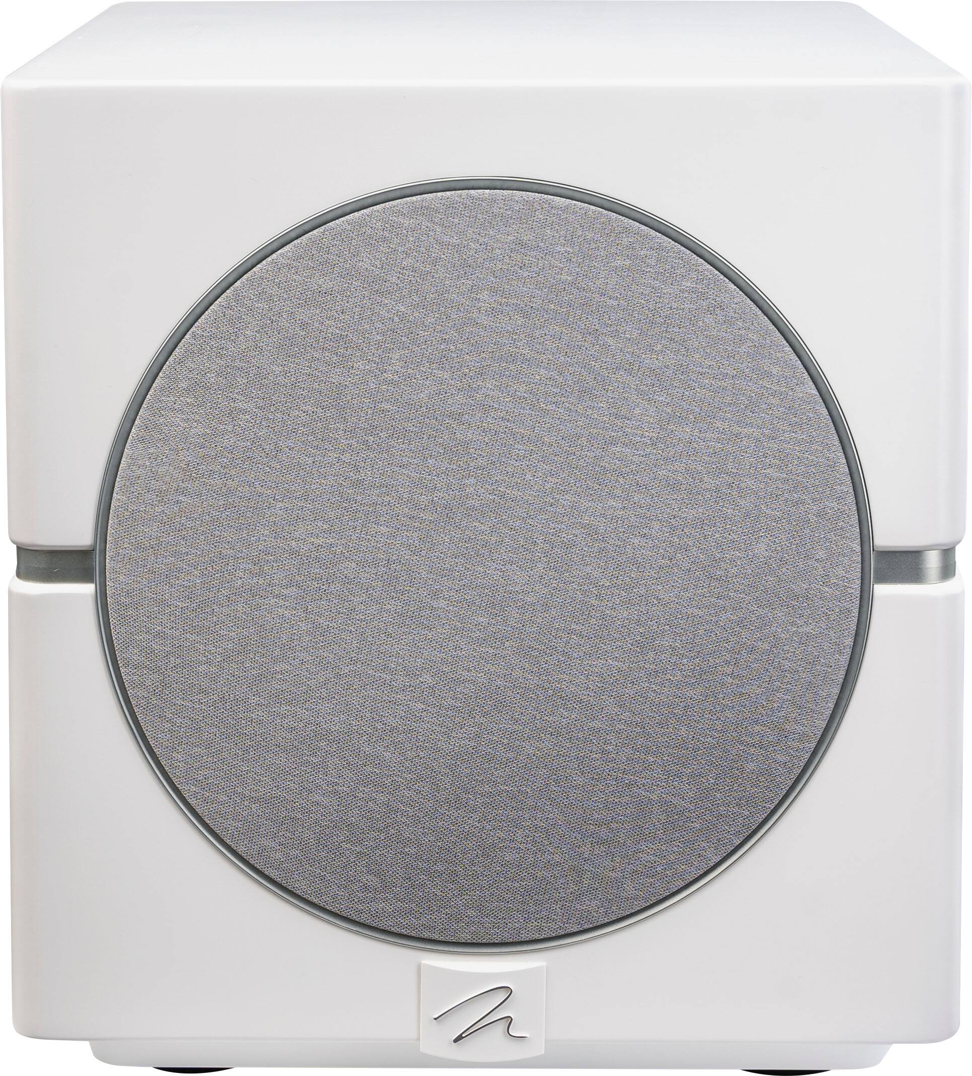 Angle. MartinLogan - Dynamo 10, 10” Sealed, Powered Subwoofer, with Magnitude MT-1kW Amplifier, Sub Control App, and Wireless Built-In - Satin White.