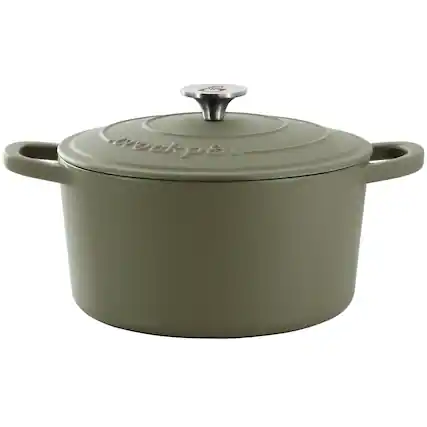 Front. Crockpot - Crockpot Artisan 7 Quart Enameled Cast Iron Dutch Oven in Matte Green - Matte Green.