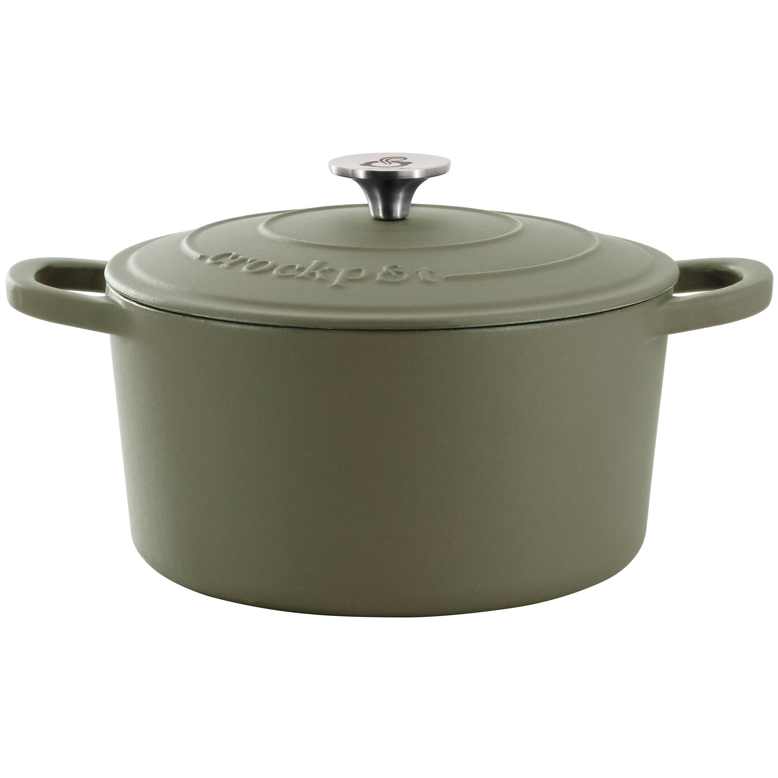 Front. Crockpot - Crockpot Artisan 7 Quart Enameled Cast Iron Dutch Oven in Matte Green - Matte Green.