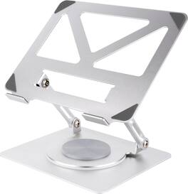 HongFei - 360 Rotating Aluminum Laptop Stand, Adjustable & Foldable Ergonomic Computer Stand, Compatible with MacBook, iPad - Silver