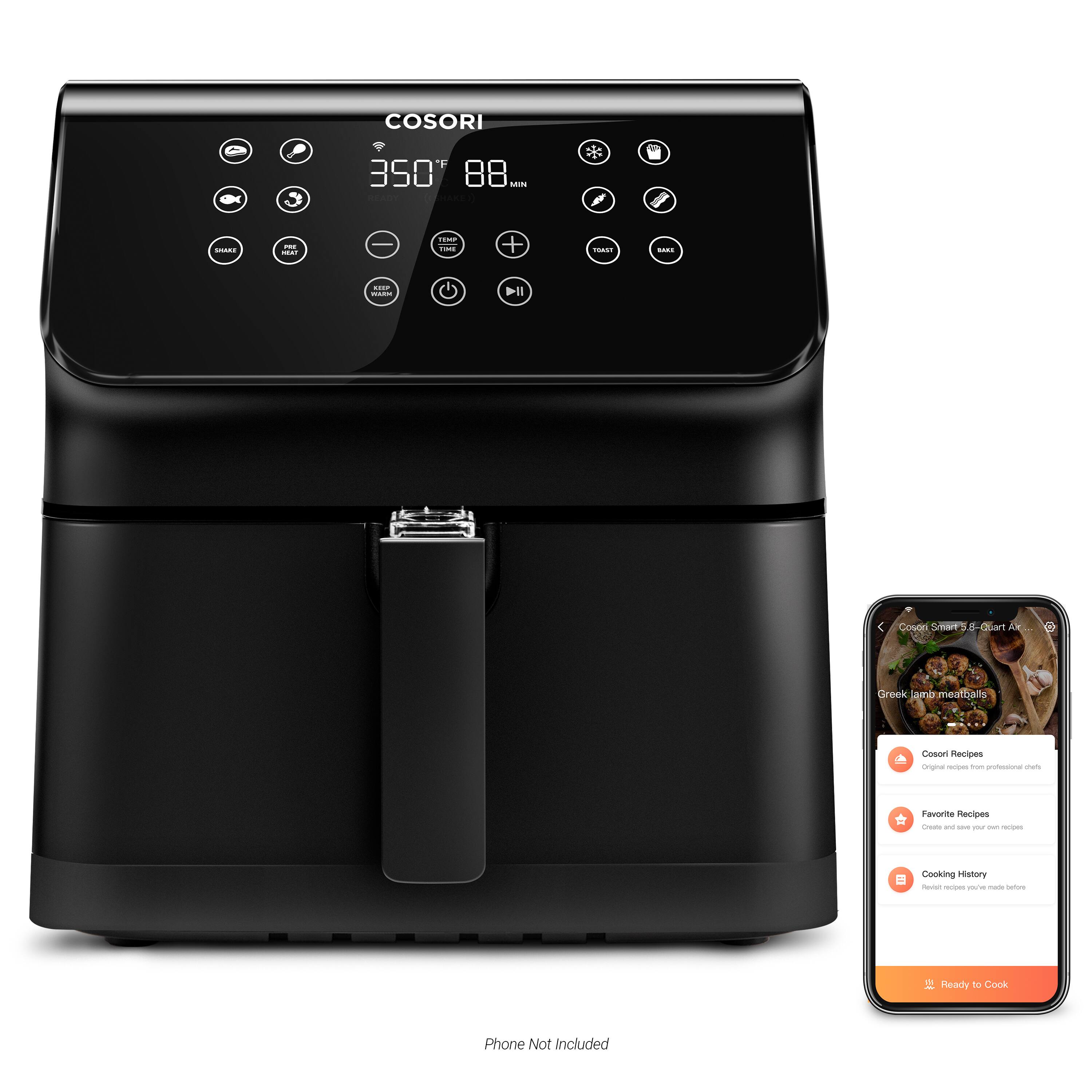 Front. Cosori - Pro XLS II Smart 5.8-Quart Air Fryer with Pizza Pan - Black.