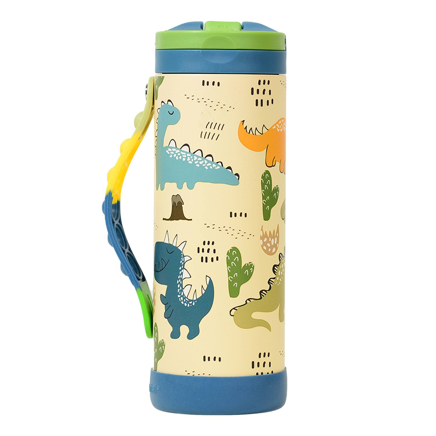 Alt View 2. Elemental - Iconic Pop Stainless Steel Fidget Water Bottle 14 Oz, Flip-open Sports Cap, Dinosaur Design - Dinosaur.