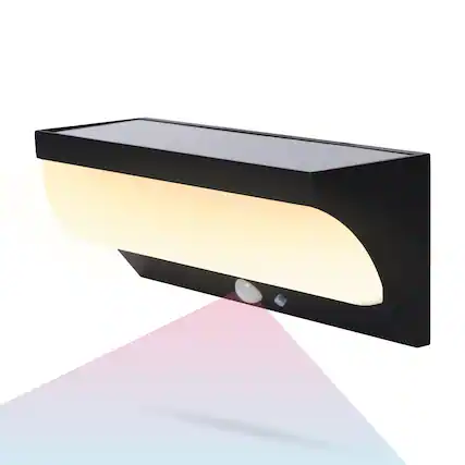 Front. Techko - Outdoor Solar Aluminum Rounded Wall Sconce with Motion Sensor & LED Lightbar.