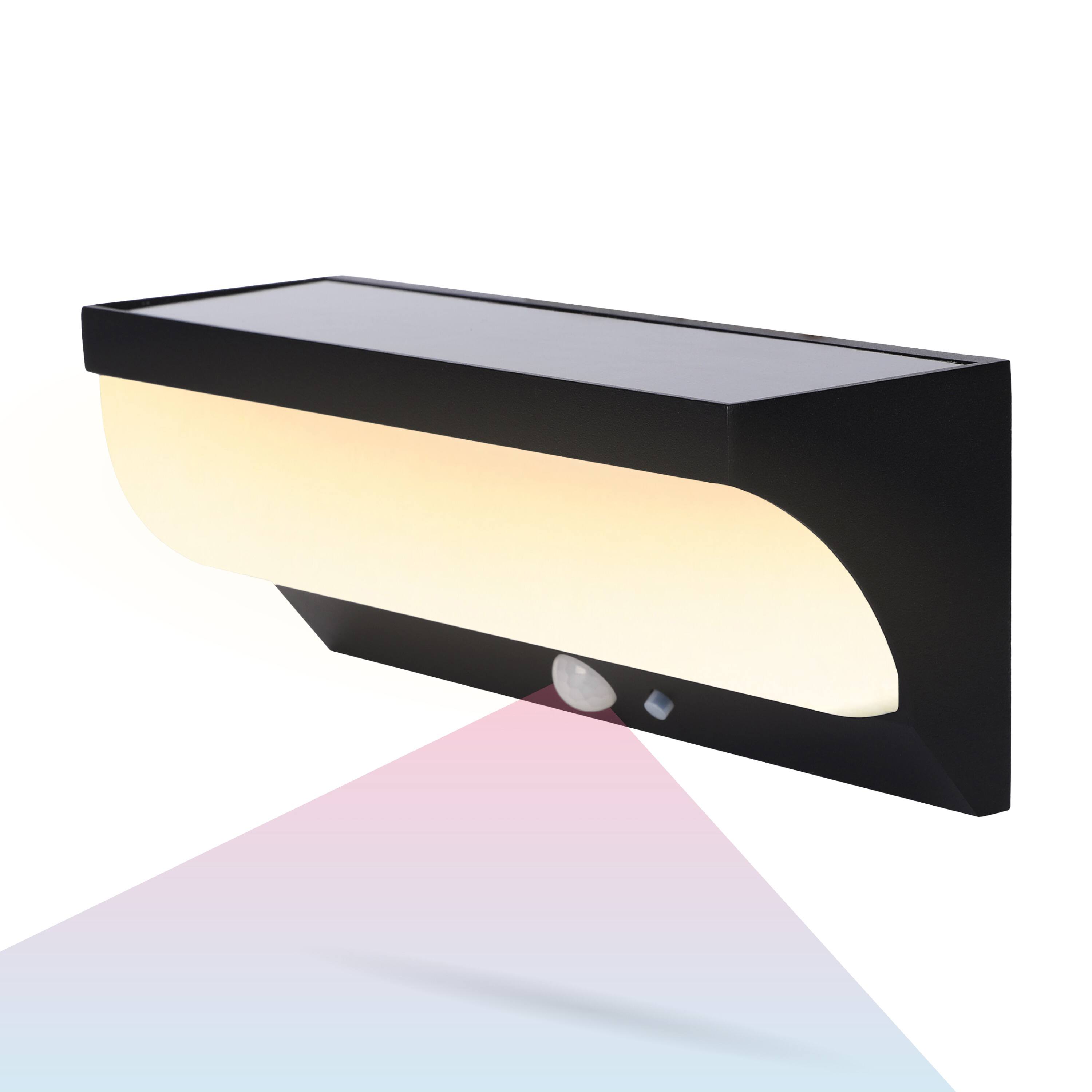 Front. Techko - Outdoor Solar Aluminum Rounded Wall Sconce with Motion Sensor & LED Lightbar.