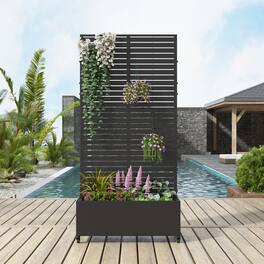 PexFix - 72 in. H x 35 in. W Louvered Pattern Rectangle Metal Planter Box Raised Garden Beds with Trellis-Ideal for Balcony - Black