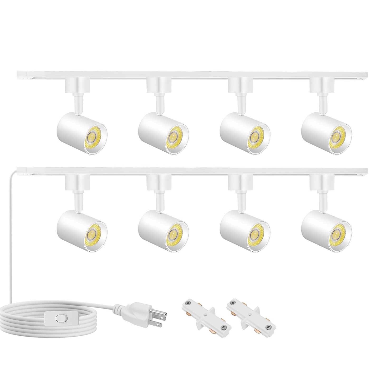 Dazzed Corner - 8 Light Plug-in Track Lighting Kit with Remote, H-Type Track Rails, Dimmable Ceiling Spotlights - White