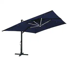 Mondawe - 10x13ft Double Top Patio Cantilever Umbrella Square with Detachable LED Light Strip - Navy Blue