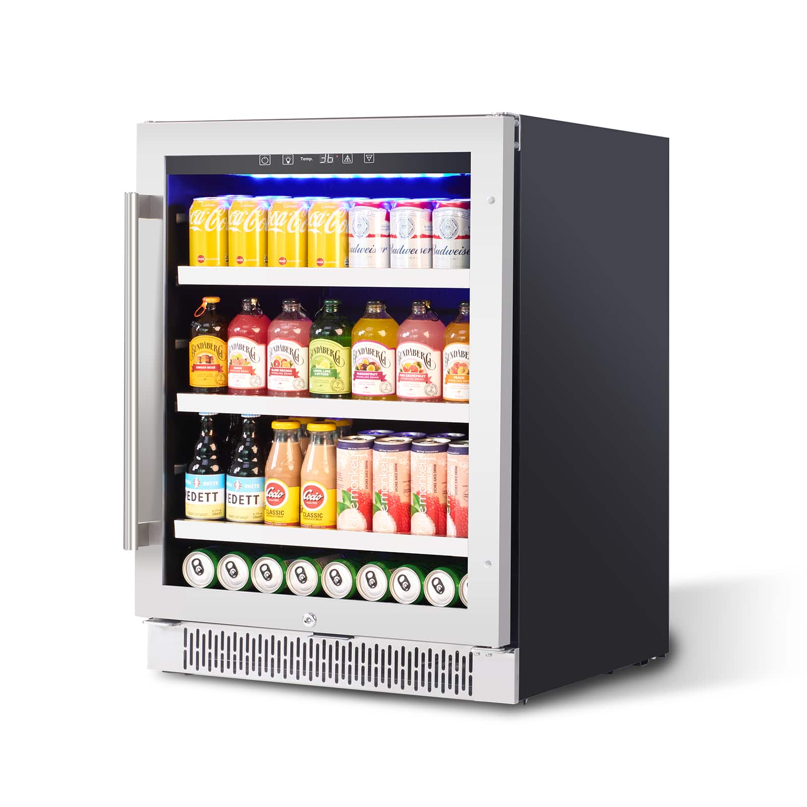 Akicon - Luchar 24” Mini Beverage Refrigerator with Door 164 Cans Built-in for Home - Stainless Steel