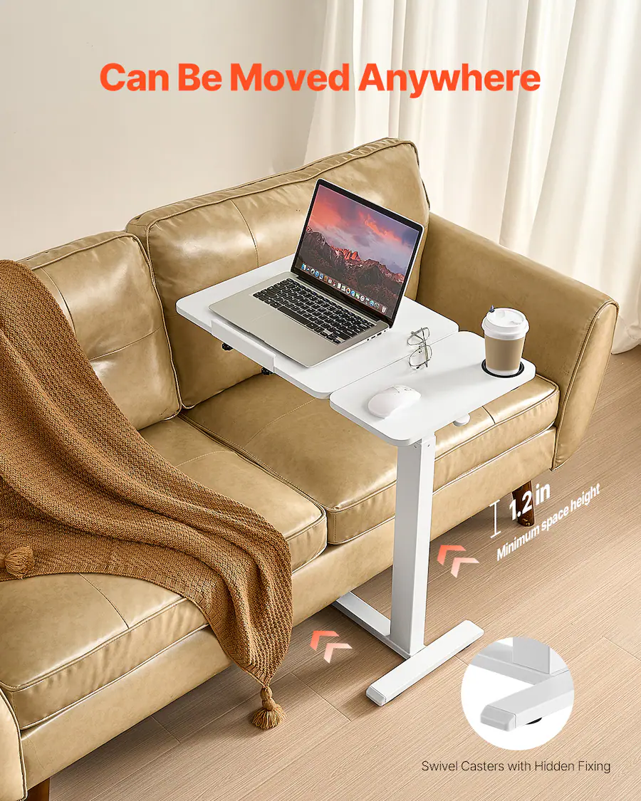 VEVOR Overbed Table, Mobile Bed Side Table with Flip Desktop and 4 ...