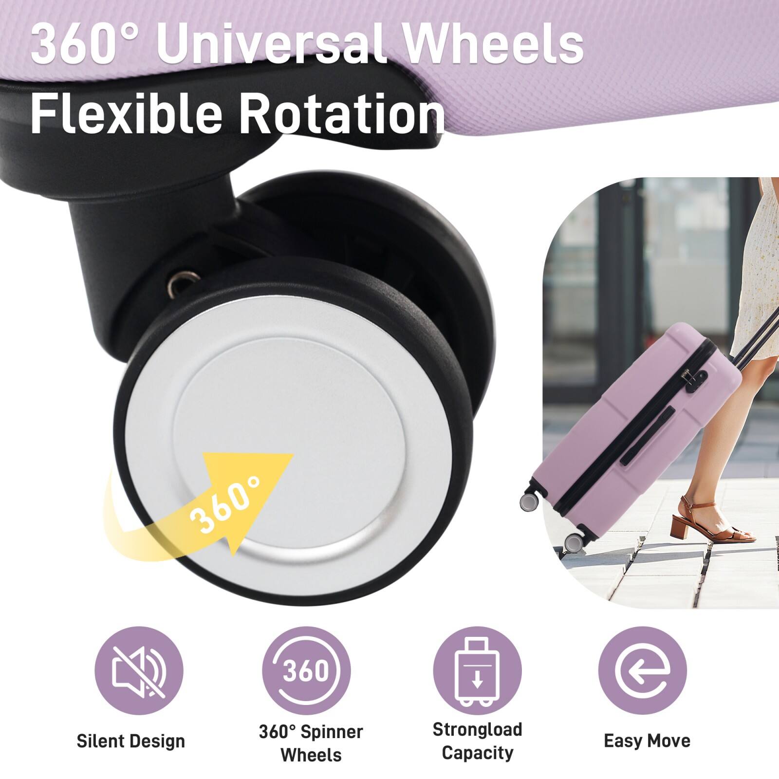 360° Universal Wheels  
Flexible Rotation  

- Silent Design  
- 360° Spinner Wheels  
- Strongload Capacity  
- Easy Move