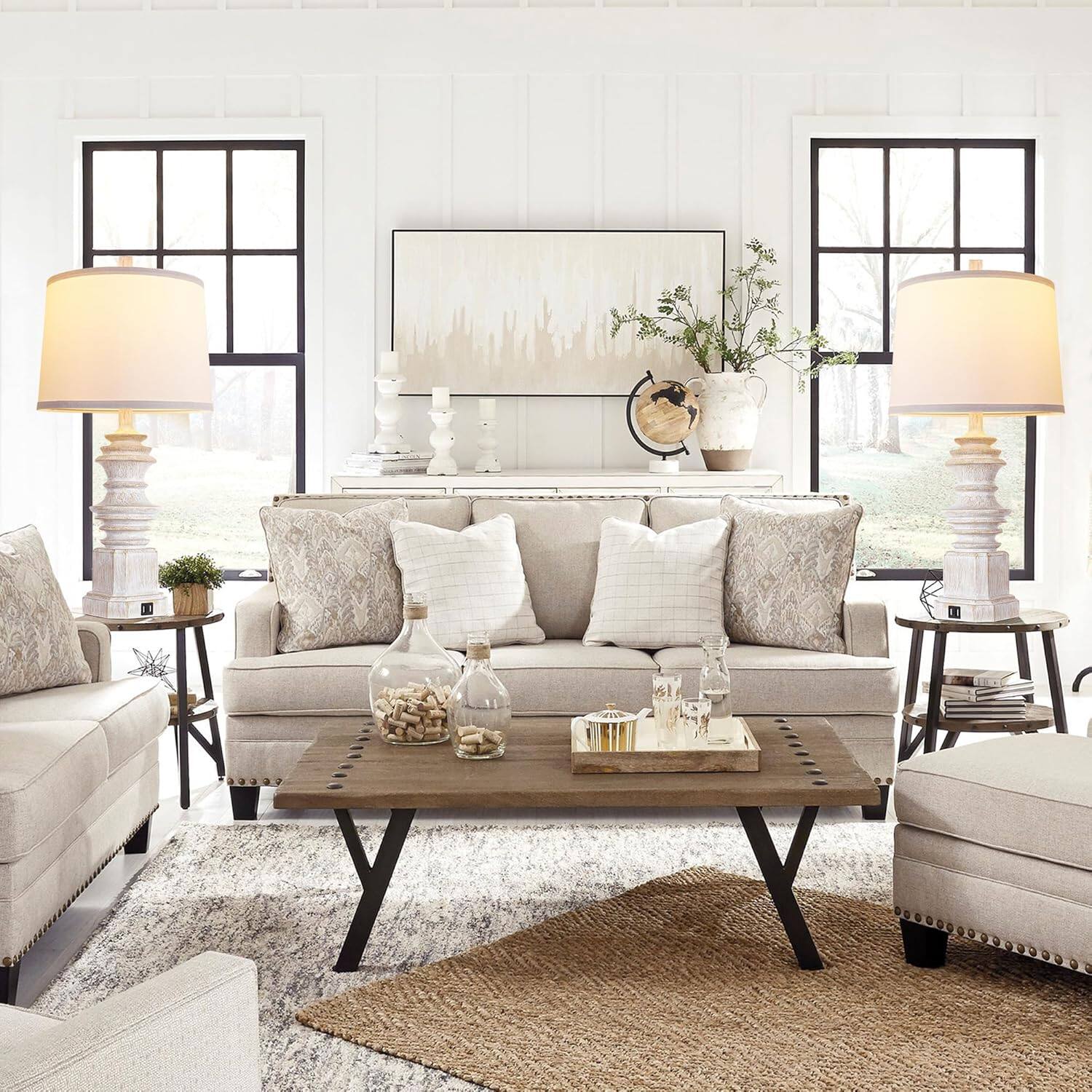 Left. Akoasm - Bedside Lamp Desk Lamps Set of 2 with Dual USB Charging Ports and 3 Color Modes Bulbs for Living Room Bedroom.