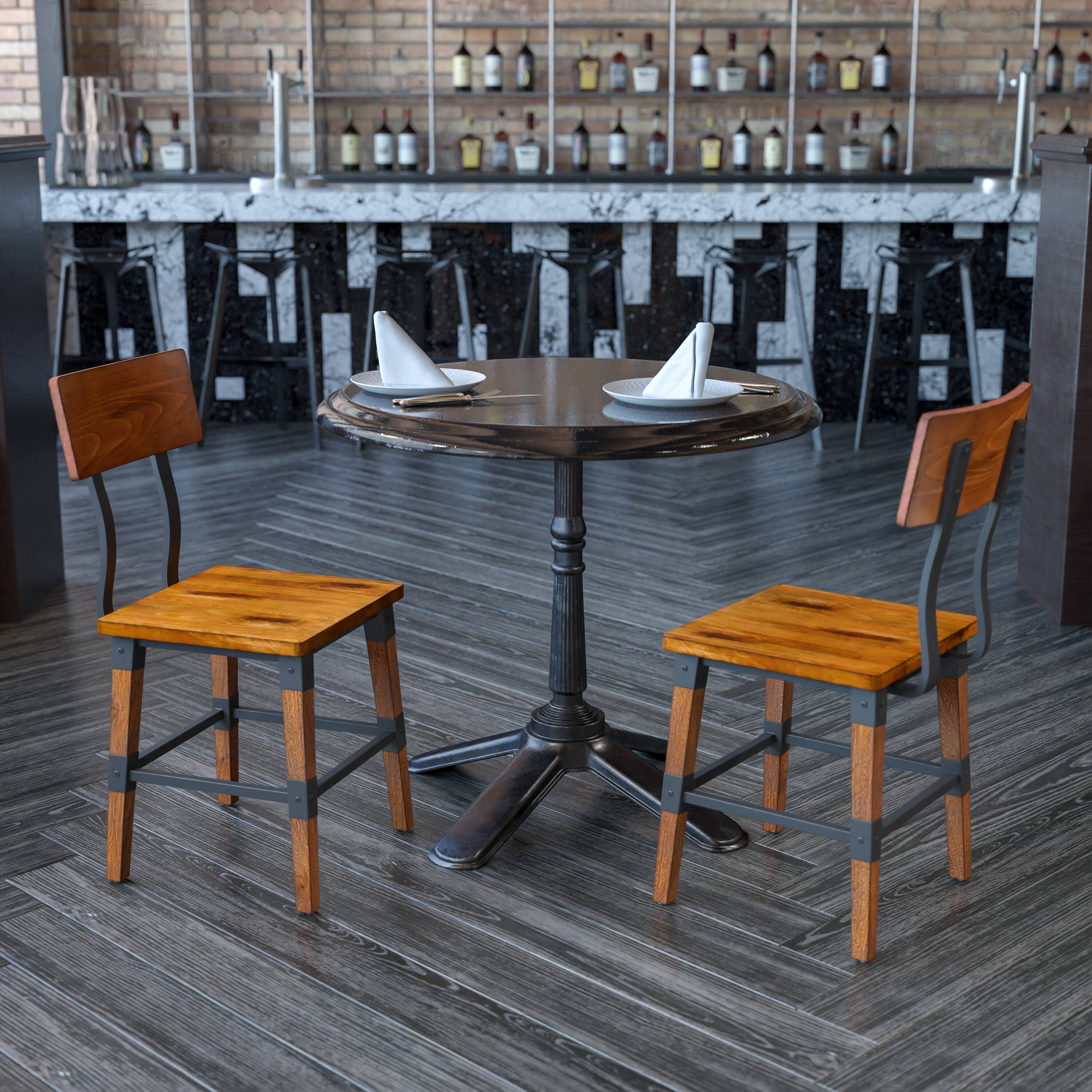 Alt View 2. Emma + Oliver - 2 Pack Commercial Grade Rustic Antique Industrial Style Wood Dining Chair - Walnut.