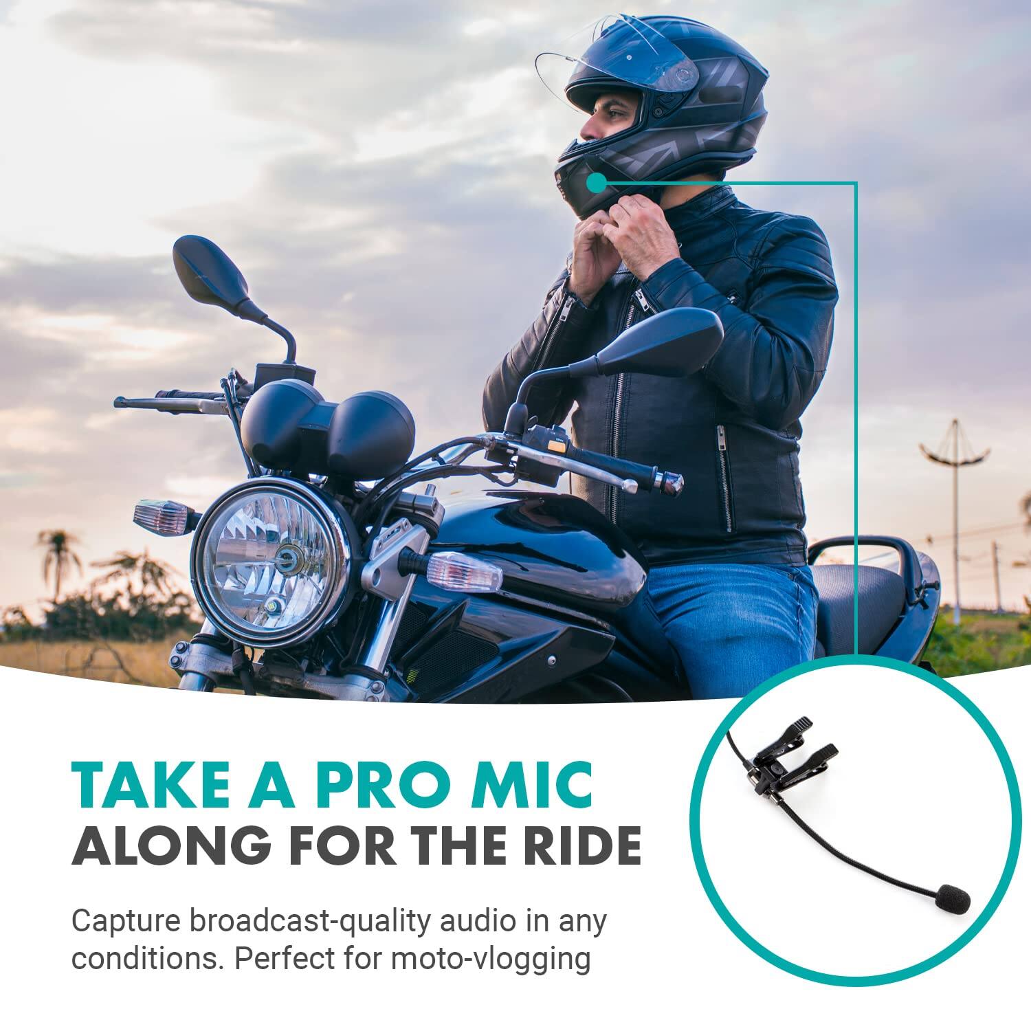 TAKE A PRO MIC ALONG FOR THE RIDE  
Capture broadcast-quality audio in any conditions. Perfect for moto-vlogging