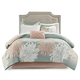 Gracie Mills - Willie 9-Piece Floral Comforter Set with Cotton Sheets - Blush/Grey