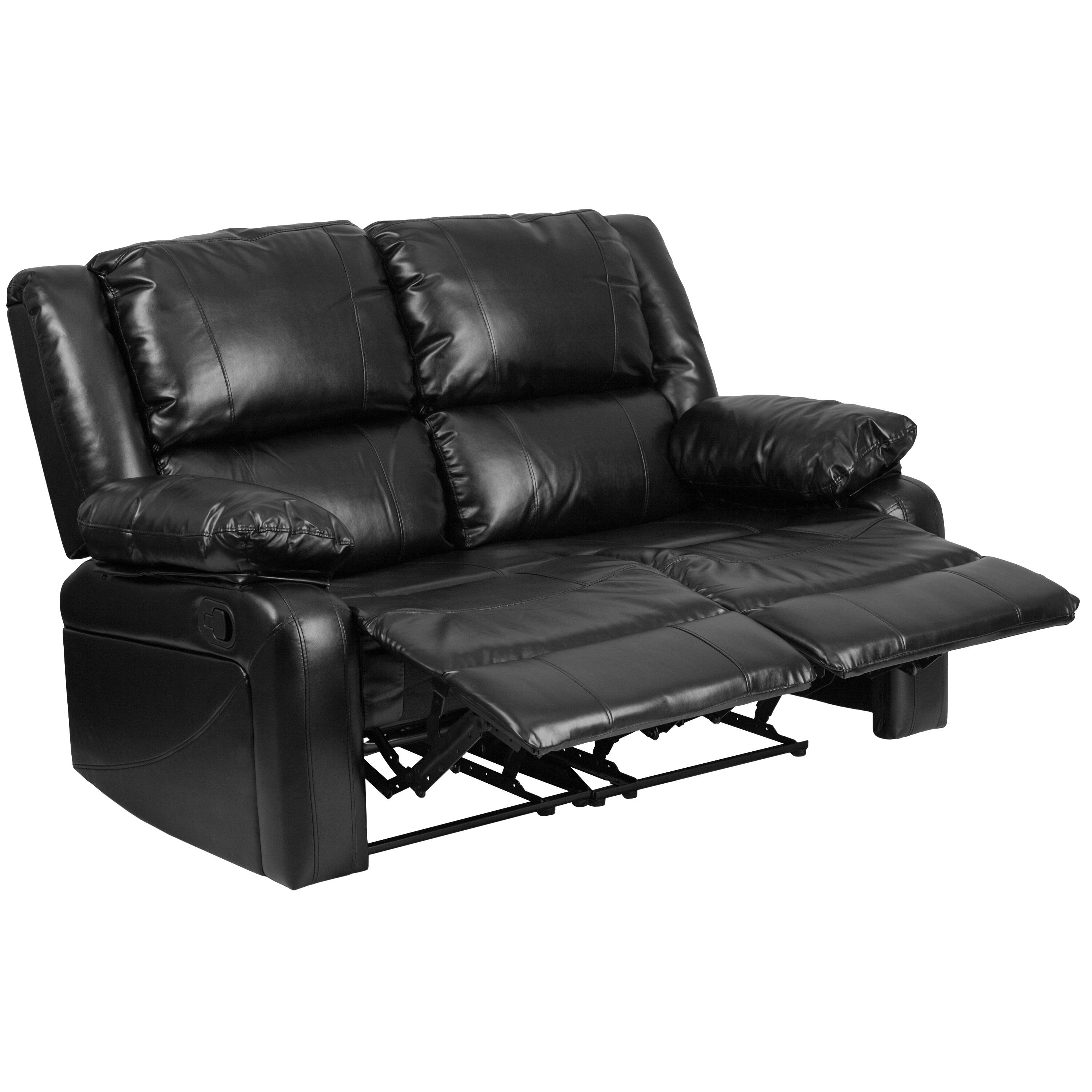 Alt View 7. Emma + Oliver - Bustle Back Loveseat with Two Built-In Recliners - Black LeatherSoft.