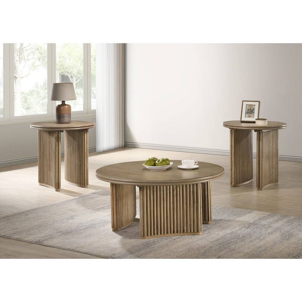 Alt View 2. Coaster Co. of America - Adina 3-piece Round Coffee Table Set Distressed Light Brown - Distressed Light Brown.