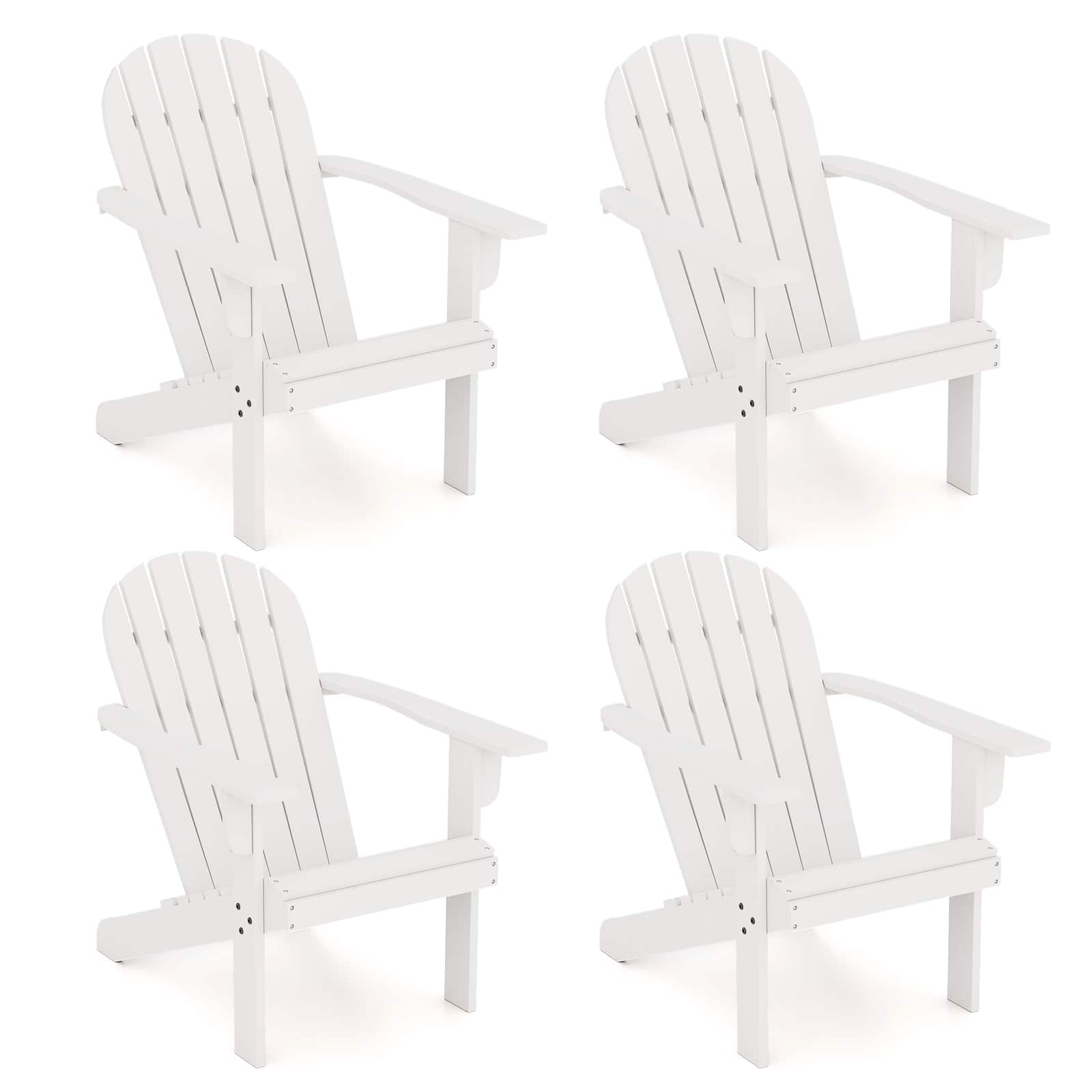 Gymax - 4PCS Patio Adirondack Chair w/ Inclined Seat High Backrest & Wide Armrests - White