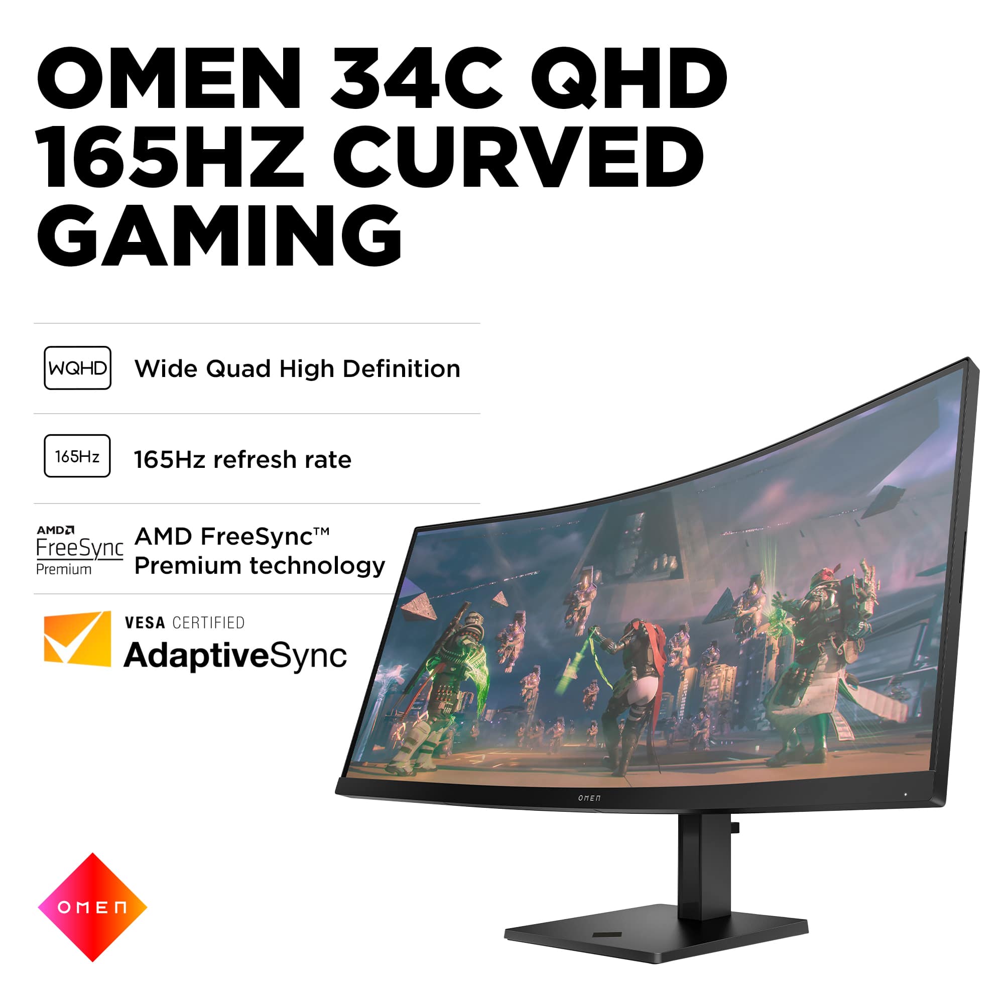 HP OMEN – 34″ VA LED Curved QHD 165Hz FreeSync Gaming Monitor with HDR (DisplayPort, HDMI, Audio Jack) – Black Sansujyuku sansujyuku.com