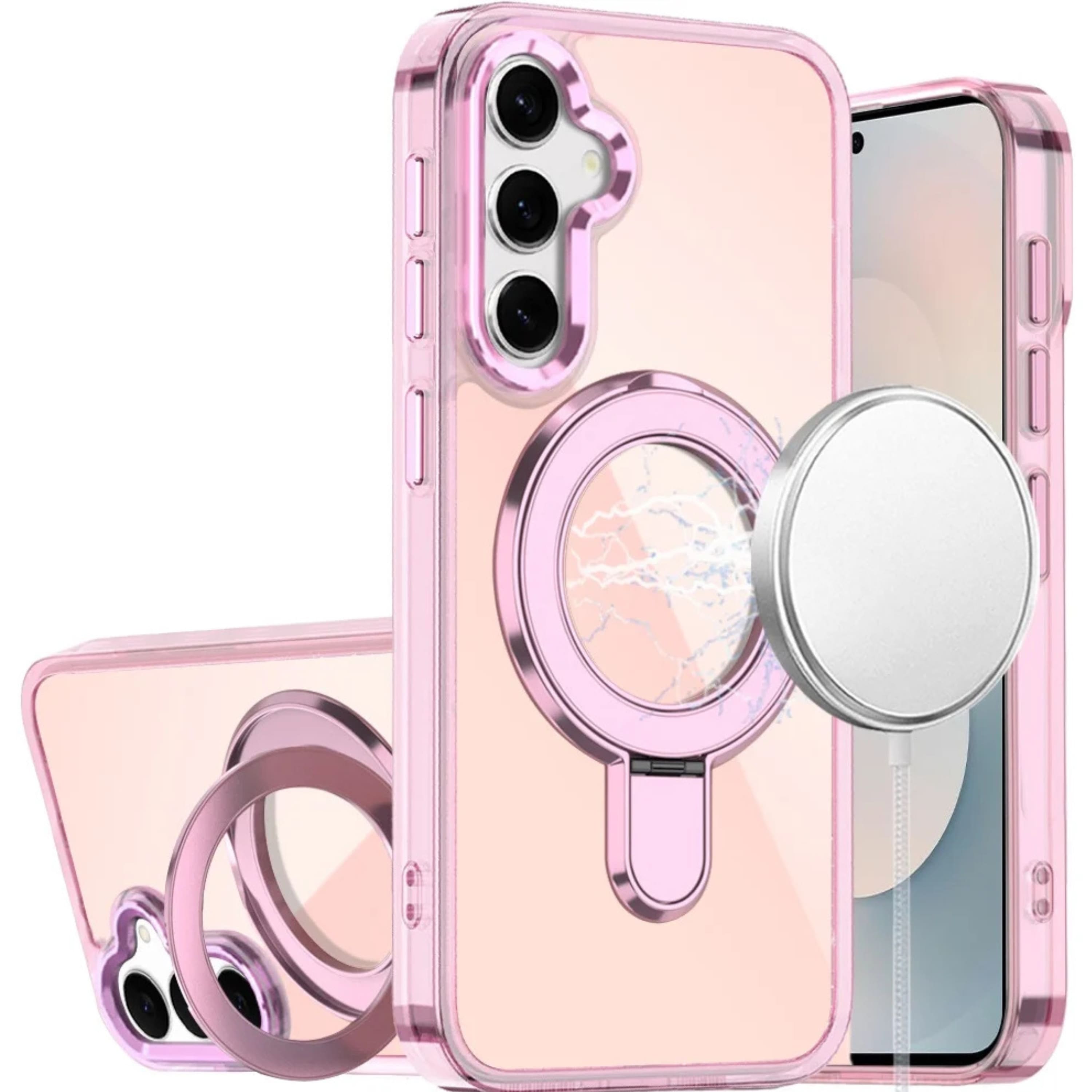 Kitcheniva - Radiant Chrome Magnetic Circle Stand Case With Tempered Glass For Samsung S26 6.3 Inch - Pink price history on PriceWatchPro
