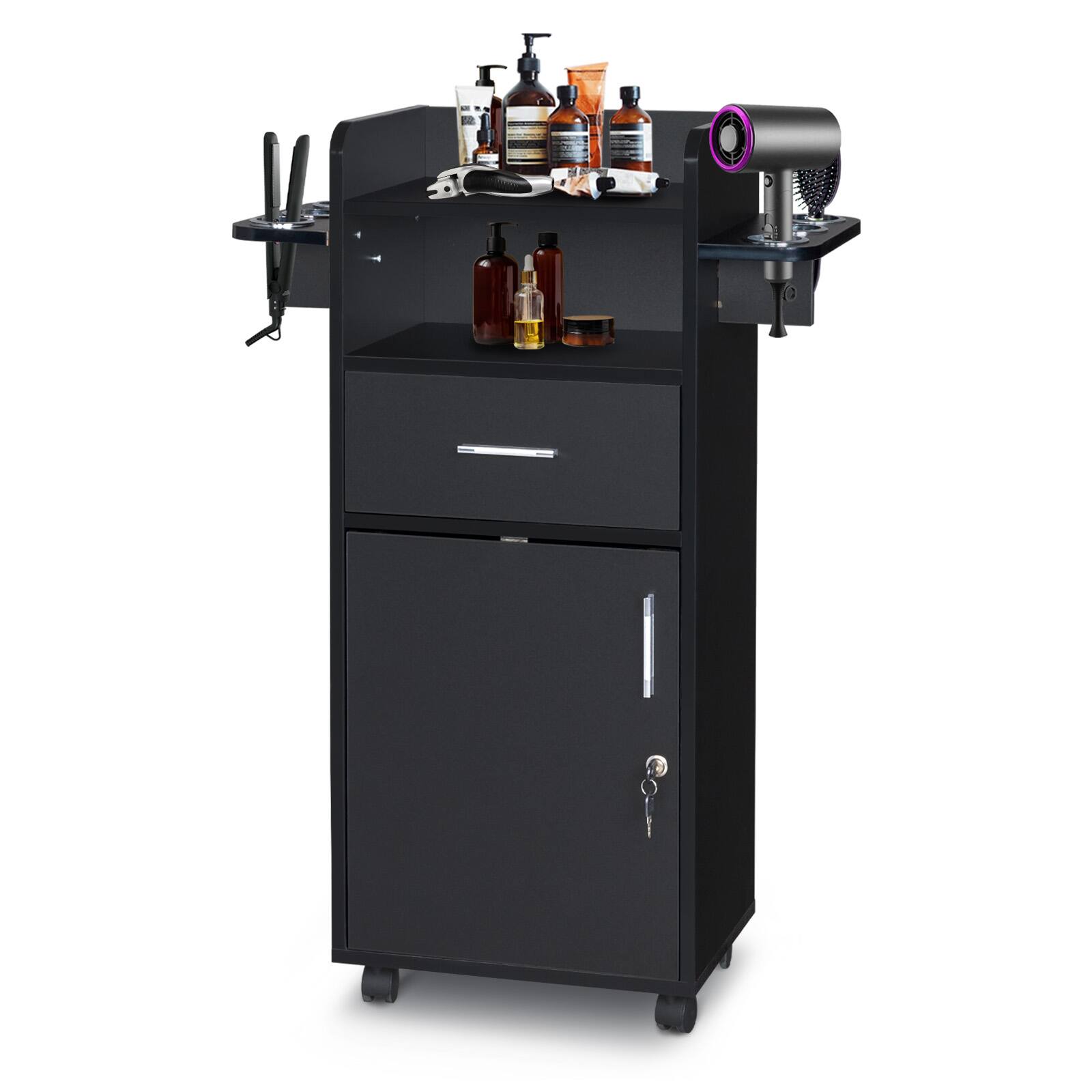 Front. Winado - Salon Trolley Cart with Wheels / Drawer Stylist Cart Barber Station for Beauty - Black.